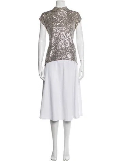 Pre-owned Sachin & Babi Mock Neck Short Sleeve Blouse In Neutrals