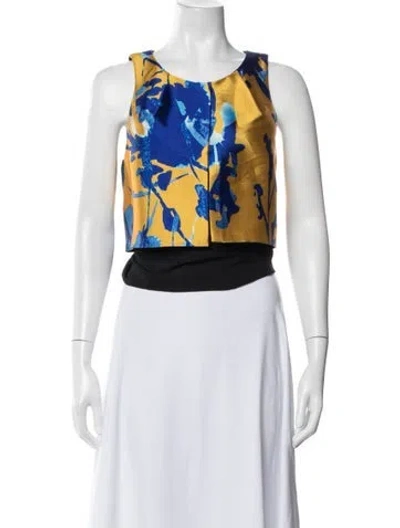 Pre-owned Sachin & Babi Nylon Floral Print Top In Yellow