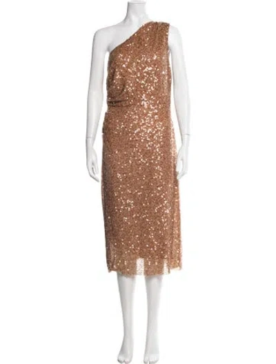 Pre-owned Sachin & Babi One-shoulder Midi Length Dress In Brown