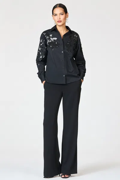 Sachin & Babi Paradiso Black Embellished Cotton Button Down Top