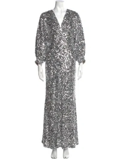 Pre-owned Sachin & Babi Patterned Long Dress In Silver