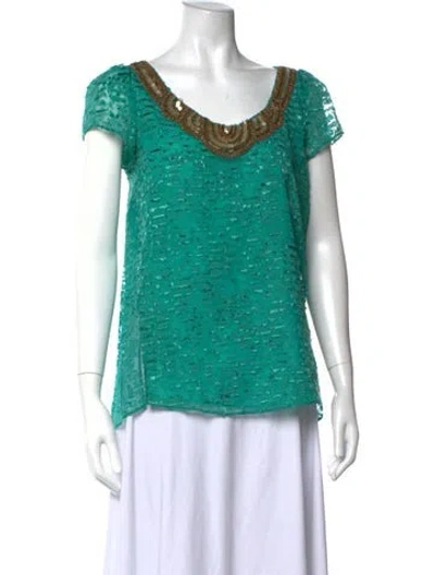 Pre-owned Sachin & Babi Patterned Scoop Neck Top In Green