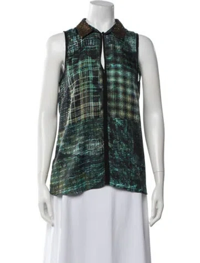 Pre-owned Sachin & Babi Patterned Sleeveless Top In Green