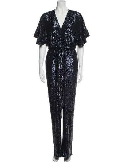 Pre-owned Sachin & Babi Patterned V-neck Jumpsuit W/ Tags In Blue