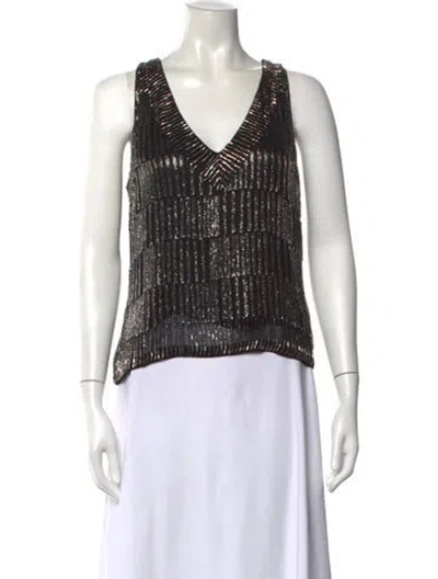 Pre-owned Sachin & Babi Patterned V-neck Top In Black