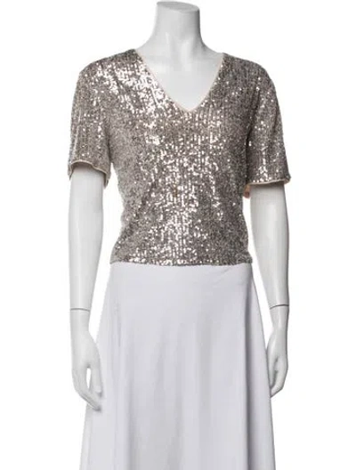 Pre-owned Sachin & Babi Patterned V-neck Top In White