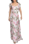 Sachin & Babi Pearl Floral Chiffon Gown