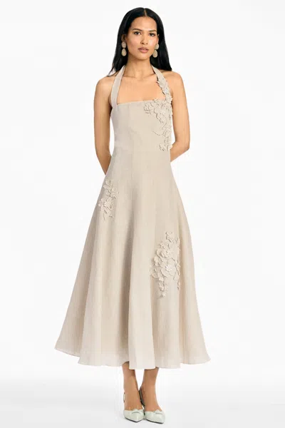 Sachin & Babi Pippa Beige Linen Blend Halter A-line Midi Dress In Natural