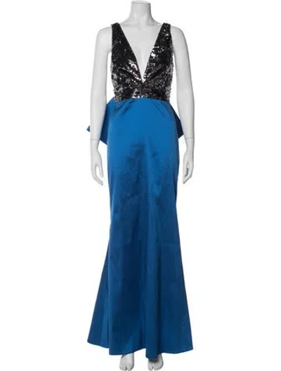Pre-owned Sachin & Babi Plunge Neckline Long Dress In Blue