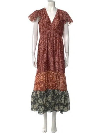 Pre-owned Sachin & Babi Printed Long Dress In Brown