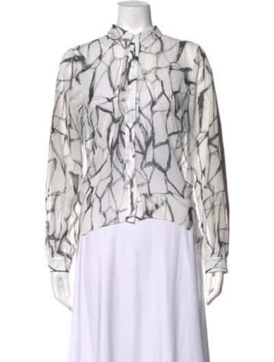 Pre-owned Sachin & Babi Printed Long Sleeve Blouse In White