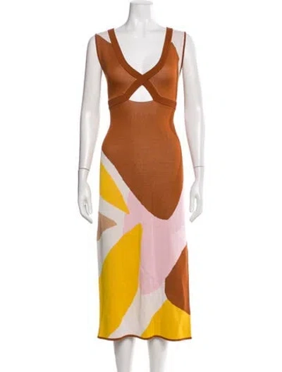 Pre-owned Sachin & Babi Printed Midi Length Dress W/ Tags In Orange