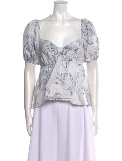 Pre-owned Sachin & Babi Printed Square Neckline Top In White