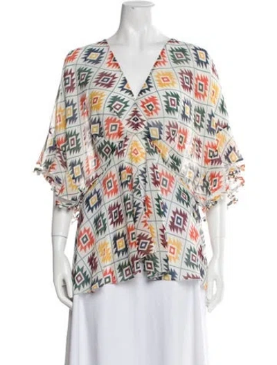 Pre-owned Sachin & Babi Printed V-neck Blouse In Multi