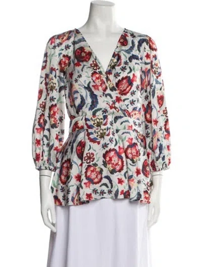Pre-owned Sachin & Babi Printed V-neck Blouse In White