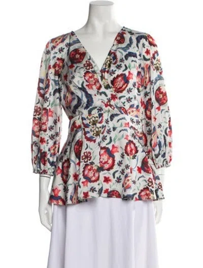 Pre-owned Sachin & Babi Printed V-neck Blouse In White