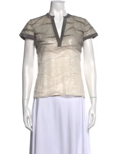 Pre-owned Sachin & Babi Printed V-neck Top In Neutral