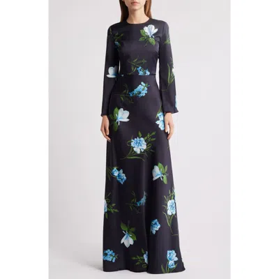 Sachin & Babi Sachin Babi Alex Sequin Floral Long Sleeve Satin Crepe Gown In Black