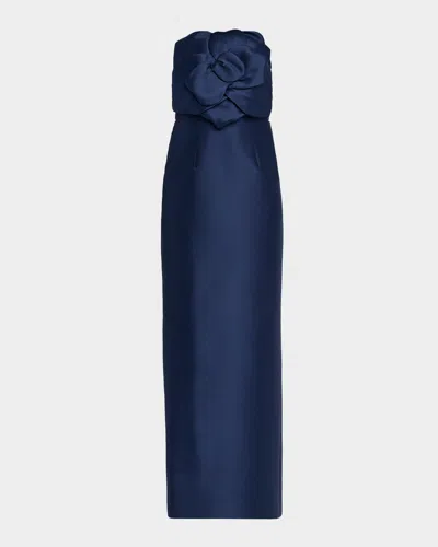 Sachin & Babi Sara Strapless Floral Applique Mikado Gown In Blue