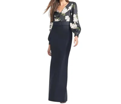 Sachin & Babi Schylor Gown In Obsideon Blooms Black