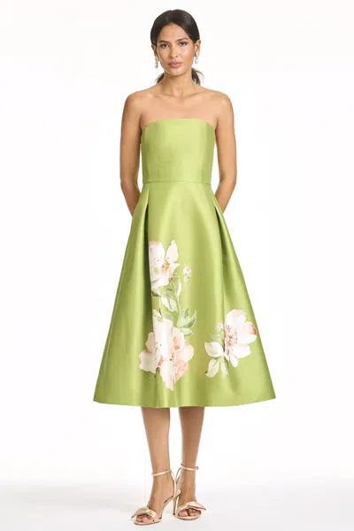 Sachin & Babi Shay Green Floral Mikado Fit And Flare Dress In Peridot Corsage