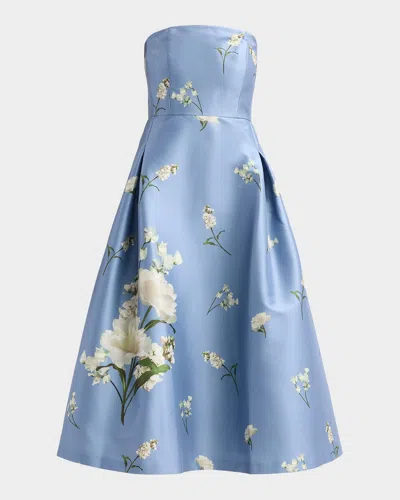 Sachin & Babi Shay Strapless Floral-print Stretch Mikado Dress In Twilight R