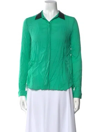 Pre-owned Sachin & Babi Silk Long Sleeve Button-up Top In Green