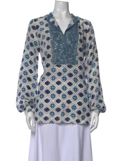 Pre-owned Sachin & Babi Silk Printed Blouse In White
