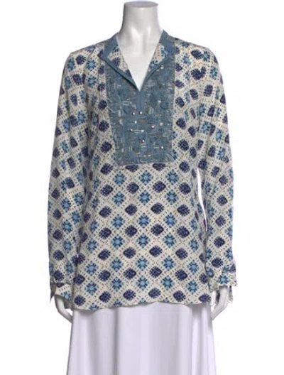 Pre-owned Sachin & Babi Silk Printed Top In Blue