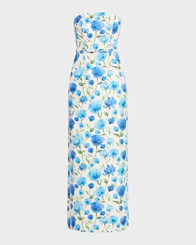 Sachin & Babi Sophia Strapless Floral Cloque Column Gown In Blue