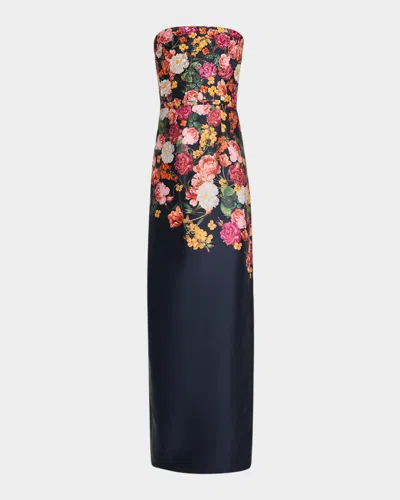 Sachin & Babi Sophia Strapless Floral-print Column Gown In Blue