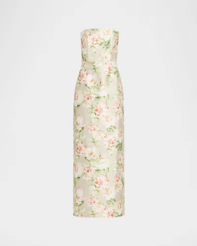 Sachin & Babi Sophia Strapless Floral-print Mikado Column Gown In Pewter Cam