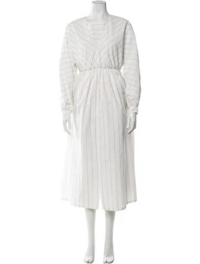 Pre-owned Sachin & Babi Striped Long Dress In White
