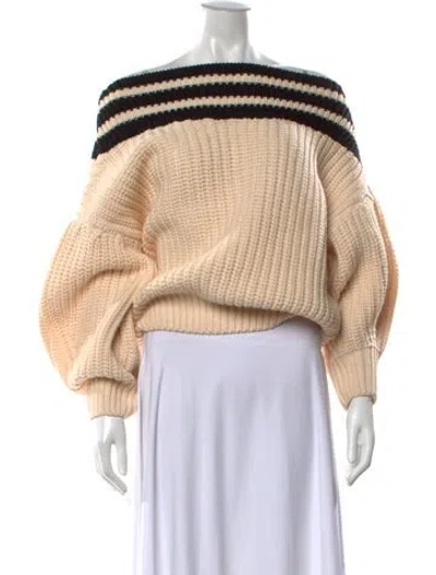 Pre-owned Sachin & Babi Striped Off-the-shoulder Sweater In Neutral