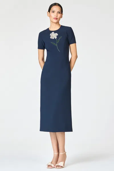 Sachin & Babi Tamara Midnight Blue Embellished Crepe Column Dress In Crystal Floral Midnight