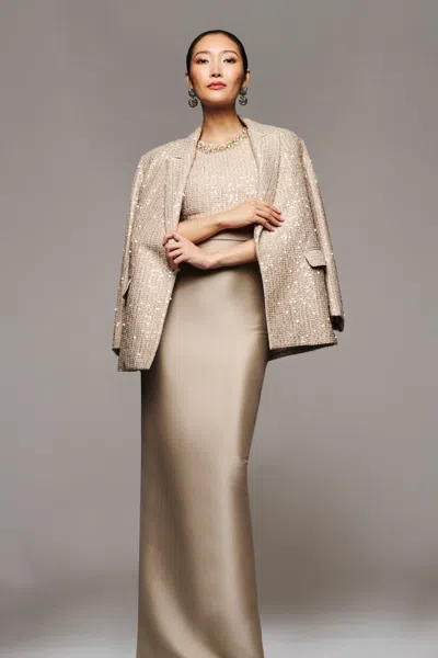 Sachin & Babi Teddi Beige Sequin Tweed Single Breasted Blazer In Dune
