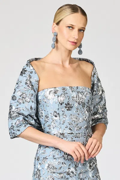 Sachin & Babi The Hug Silver Blue Floral Metallic Shawl In Pewter Gardens