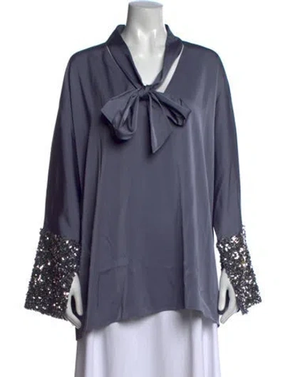 Pre-owned Sachin & Babi Tie Neck Long Sleeve Blouse In Blue