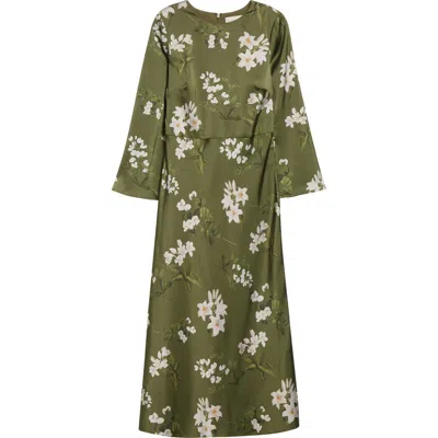 Sachin & Babi Tyra Floral Long Sleeve Satin Midi Dress In Green