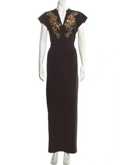 Pre-owned Sachin & Babi V-neck Long Dress In Brown