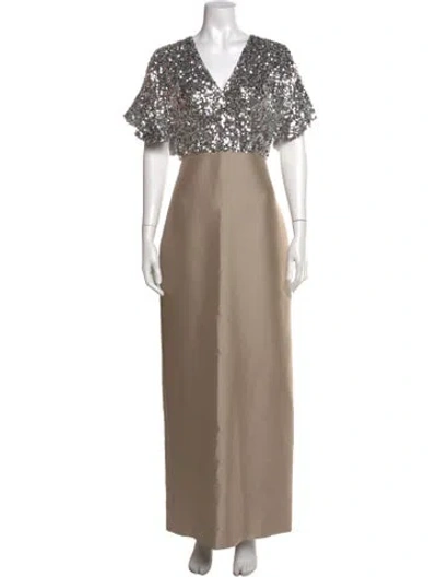 Pre-owned Sachin & Babi V-neck Long Dress In Neutrals