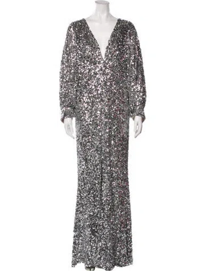 Pre-owned Sachin & Babi V-neck Long Dress In Silver