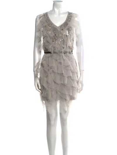 Pre-owned Sachin & Babi V-neck Mini Dress In Gray