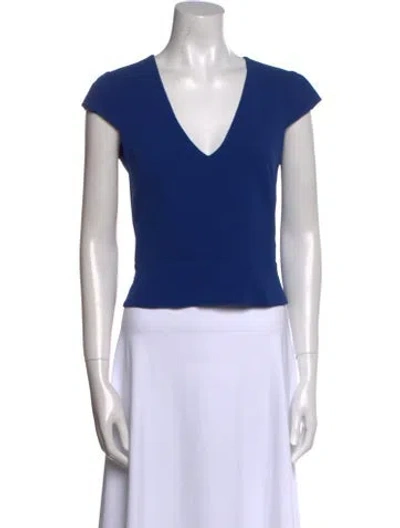 Pre-owned Sachin & Babi V-neck Short Sleeve Crop Top In Blue