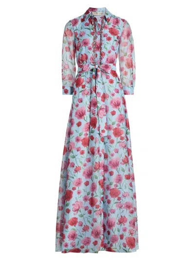 Sachin & Babi Addison Embellished Floral Organza Shirt Gown In Multi