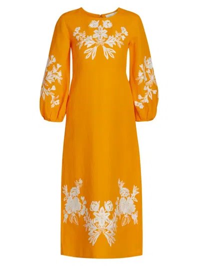 Sachin & Babi Women's Amaira Embroidered Linen-blend Midi-dress In Orange