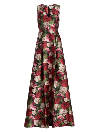 Sachin & Babi Brooke Pleated Floral-print Mikado Gown In Animal Print