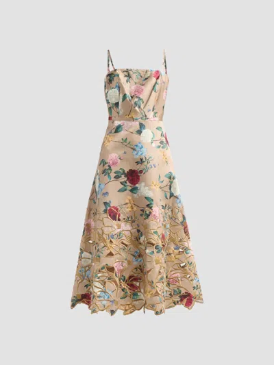 Sachin & Babi Estea Embroidered Floral-print Midi Dress In Animal Print