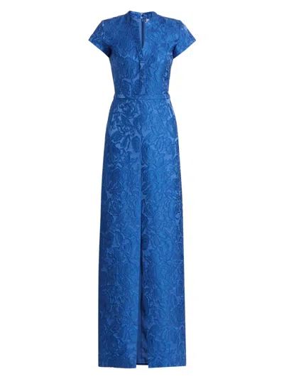 Sachin & Babi Women's Lynn Floral Jacquard V-neck Gown In Blue