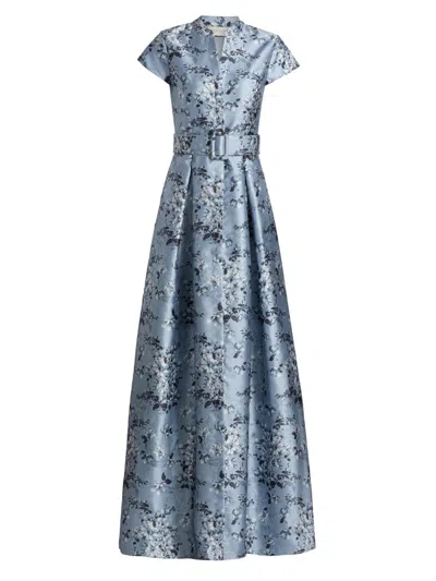 Sachin & Babi Marta Pleated Floral-print Mikado Gown In Multi